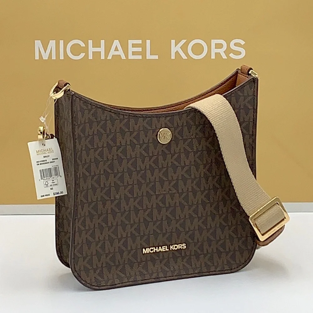 MICHAEL KORS Briley Small Logo Messenger Bag BROWN SIGNATURE COLOR